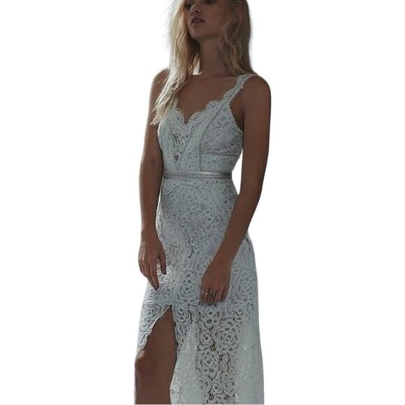Free People Womens Boho Formal Lace Pale Mint Elegant Romantic Maxi Dress Sz 10 - Picture 1 of 12